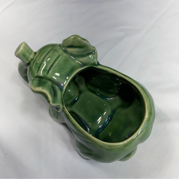 Green Glazed Trunks Up Good Luck Small Elephant Planter - Picture 7 of 7